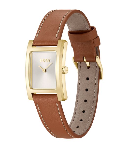 Horloge BOSS BLACK LUCY Dames 1502741 Analoog Behuizing MINERAAL Zilverkleurig Bracelette Leer Bruin Boucle déployante Etanchéiteiten 3BAR