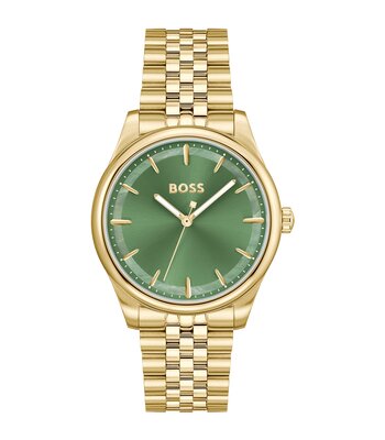 Horloge BOSS BLACK GRACEFUL Dames 1502780 Analoog Behuizing MINERAAL Groen Bracelette Staal Geelgoudkleurig Etanchéiteiten 3BAR