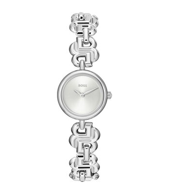 Horloge BOSS BLACK DOUBLE B DRESSY Dames 1502793 Analoog Behuizing MINERAAL Zilverkleurig Bracelette Roestvrij staal Staal Etanchéiteiten 3BAR