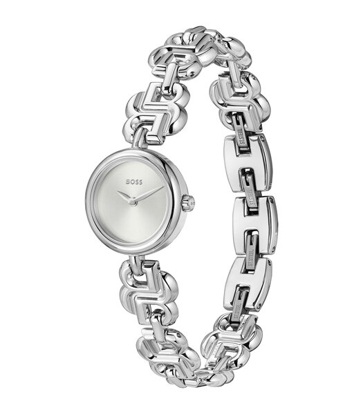 Horloge BOSS BLACK DOUBLE B DRESSY Dames 1502793 Analoog Behuizing MINERAAL Zilverkleurig Bracelette Roestvrij staal Staal Etanchéiteiten 3BAR