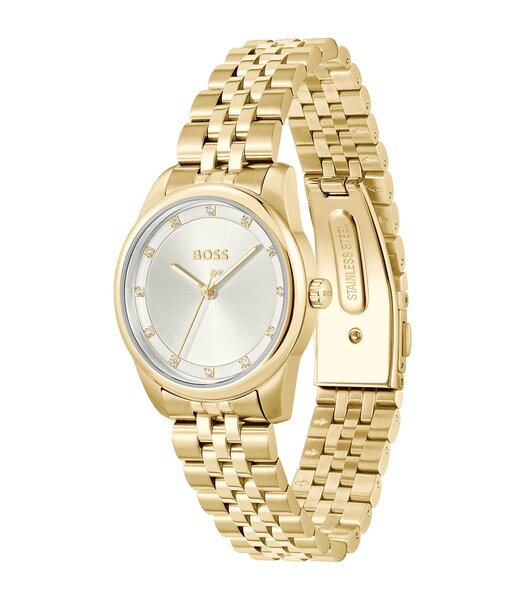 Montre BOSS BLACK GRACEFUL PRECIOUS Femme 1502810 Analogue Cadran MINERAL Argenté Bracelet Acier Or jaune Etanchéité 3BAR