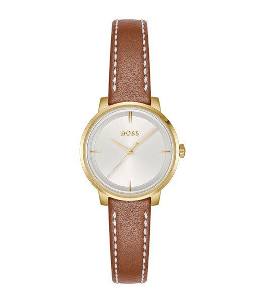 Montre BOSS BLACK LUCIA Femme 1502817 Analogue Cadran MINERAL Argenté Bracelet Cuir Brun Etanchéité 3BAR