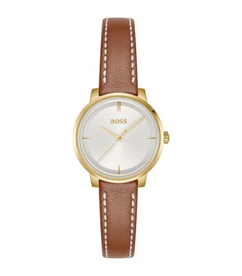 Horloge BOSS BLACK LUCIA Dames 1502817 Analoog Behuizing MINERAAL Zilverkleurig Bracelette Leer Bruin Etanchéiteiten 3BAR