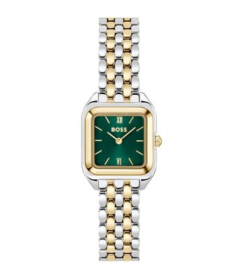 Horloge BOSS BLACK MAE PETITE Dames 1502822 Analoog Behuizing MINERAAL Groen Bracelette Roestvrij staal Staal / geelgoudkleurig Etanchéiteiten 3BAR