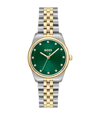 Horloge BOSS BLACK GRACEFUL PRECIOUS Dames 1502834 Analoog Behuizing MINERAAL Groen Bracelette Roestvrij staal Staal / geelgoudkleurig Etanchéiteiten