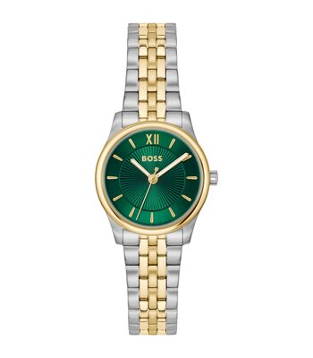 Horloge BOSS BLACK GRACEFUL MINA Dames 1502841 Analoog Behuizing MINERAAL Groen Bracelette Roestvrij staal Staal / geelgoudkleurig Etanchéiteiten 3BAR