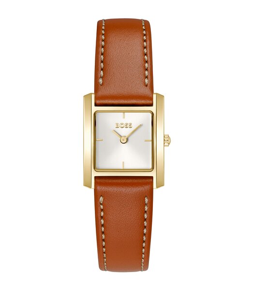 Montre BOSS BLACK LUCY SCALA Femme 1502846 Analogue Cadran MINERAL Blanc Bracelet Cuir Brun Etanchéité 3BAR