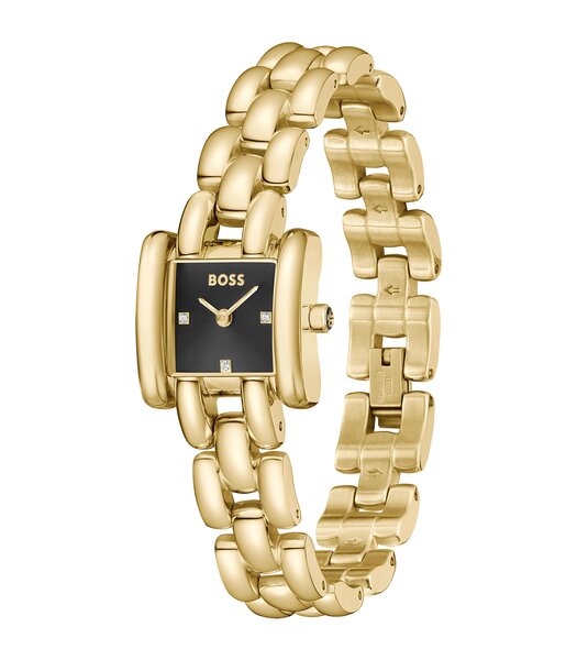 Horloge BOSS BLACK VIOLET Dames 1502875 Analoog Behuizing Mineraal Zwart Bracelette Roestvrij staal Staal / geelgoudkleurig Etanchéiteiten 3 ATM