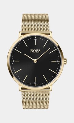 Horloge BOSS BLACK HORIZON Heren 1513735 Analoog Behuizing Mineraal Zwart Bracelette Milanees Geelgoudkleurig Clip / clasp Etanchéiteiten 3 ATM