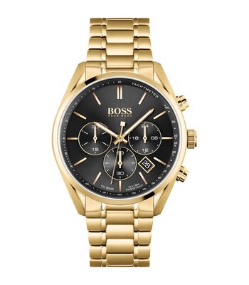 Horloge BOSS BLACK CHAMPION Heren 1513848 Analoog Behuizing Mineraal Zwart Bracelette Roestvrij staal Goudkleurig Boucle déployante Etanchéiteiten 10