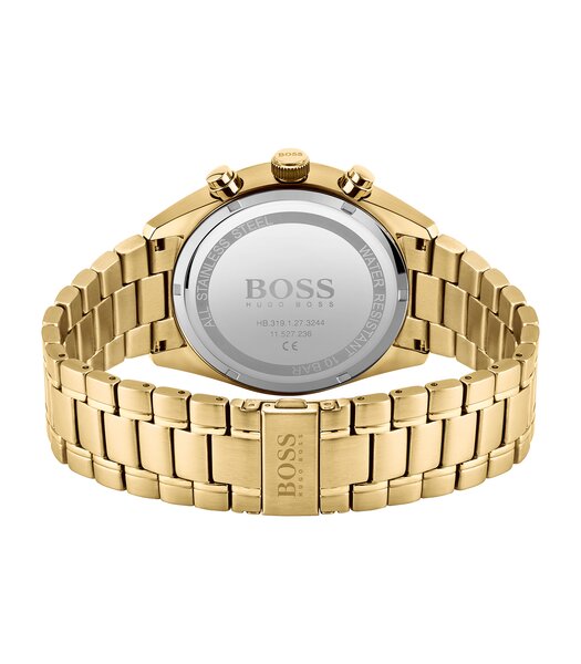 Montre BOSS BLACK CHAMPION Homme 1513848 Analogique Cadran Minéral Noir Bracelet Acier inoxydable Doré Boucle déployante Etanchéité 10 ATM