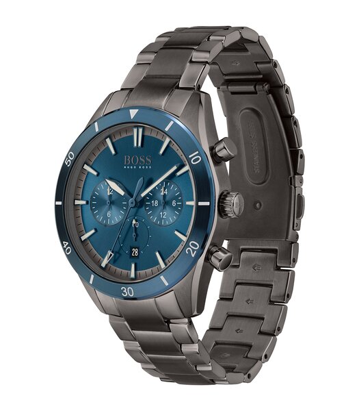 Horloge BOSS BLACK SANTIAGO Heren 1513863 Analoog Behuizing Mineraal Blauw Armband Roestvrij staal Gunmetal Uitklapbare lus Waterdichtheid 5 ATM