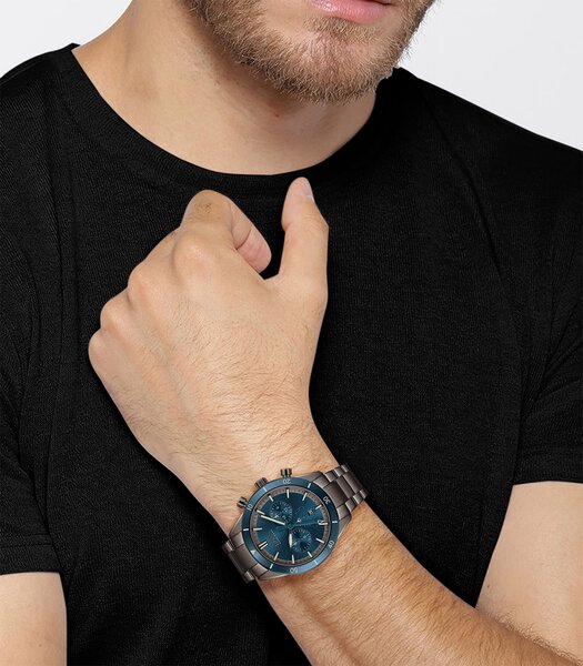 Horloge BOSS BLACK SANTIAGO Heren 1513863 Analoog Behuizing Mineraal Blauw Armband Roestvrij staal Gunmetal Uitklapbare lus Waterdichtheid 5 ATM