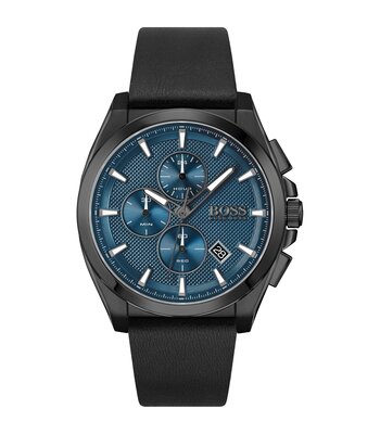 Horloge BOSS BLACK GRANDMASTER Heren 1513883 Analoog Behuizing Mineraal Blauw Bracelette Leer Zwart Boucle ardillon Etanchéiteiten 5 BAR
