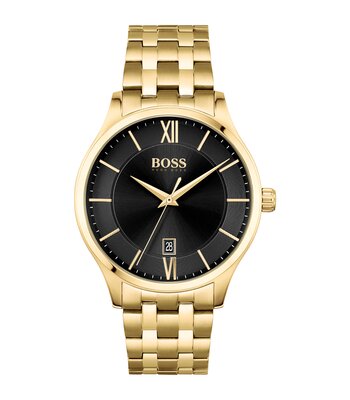 Horloge BOSS BLACK ELITE Heren 1513897 Analoog Behuizing Mineraal Zwart Bracelette Roestvrij staal Goudkleurig Boucle déployante Etanchéiteiten 5 BAR