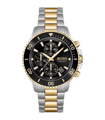 Horloge BOSS BLACK ADMIRAL Heren 1513908 Analoog Behuizing Mineraal Zwart Bracelette Roestvrij staal Staal / geelgoudkleurig Boucle déployante Etanché