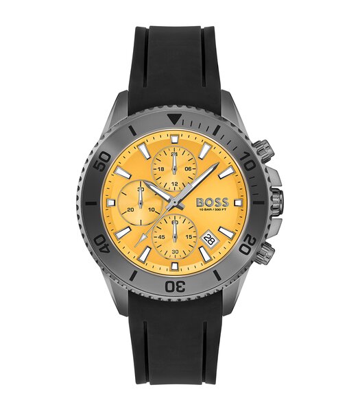 Horloge BOSS BLACK ADMIRAL Heren 1513968 Analoog Behuizing Mineraal Geel Armband Silicone Zwart Gespíndel Waterdichtheid 10 ATM