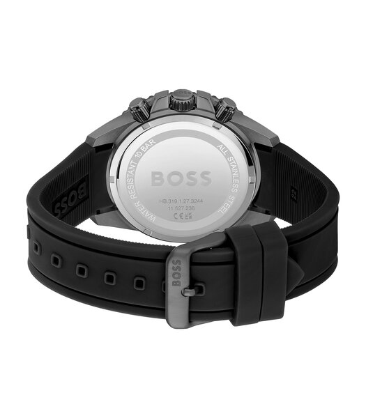 Horloge BOSS BLACK ADMIRAL Heren 1513968 Analoog Behuizing Mineraal Geel Armband Silicone Zwart Gespíndel Waterdichtheid 10 ATM