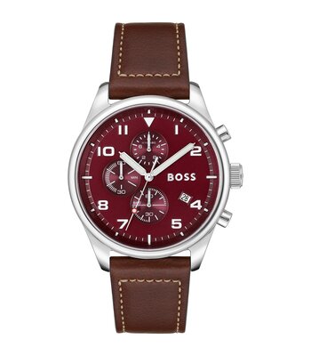 Horloge BOSS BLACK VIEW Heren 1513988 Analoog Behuizing MINERAAL Rood Bracelette Leer Bruin Boucle ardillon Etanchéiteiten 5BAR