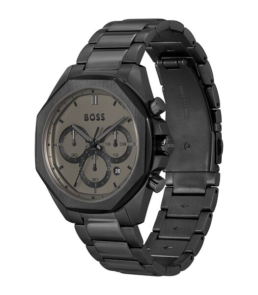 Horloge BOSS BLACK WOLK Heren 1514016 Analoog Behuizing Mineraal Blauw Armband Roestvrij staal Blauw Uitklapbare lus Waterdichtheid 5 BAR