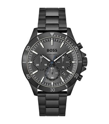 Horloge BOSS BLACK TROPER Heren 1514058 Analoog Behuizing MINERAAL Grijs Bracelette Staal Zwart Boucle déployante Etanchéiteiten 5BAR