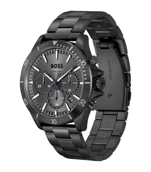Horloge BOSS BLACK TROPER Heren 1514058 Analoog Behuizing MINERAAL Grijs Bracelette Staal Zwart Boucle déployante Etanchéiteiten 5BAR