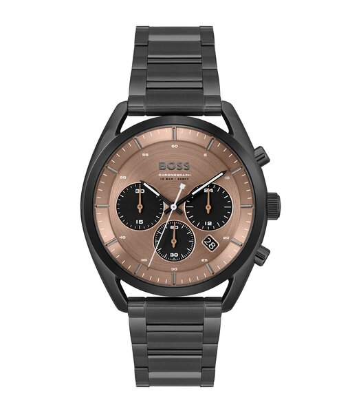 Horloge BOSS BLACK TOP Heren 1514095 Analoog Behuizing MINERAAL Bruin Bracelette Staal Zwart Boucle déployante Etanchéiteiten 10BAR