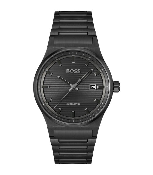 Montre BOSS BLACK CANDOR AUTO Homme 1514120 Analogique Cadran Minéral Noir Bracelet Acier inoxydable Noir Boucle déployante Etanchéité 5 BAR