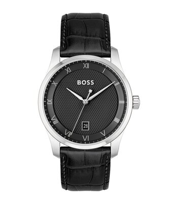 Horloge BOSS BLACK PRINCIPLE Heren 1514122 Analoog Behuizing MINERAAL Zwart Bracelette Leer Zwart Boucle déployante Etanchéiteiten 3BAR
