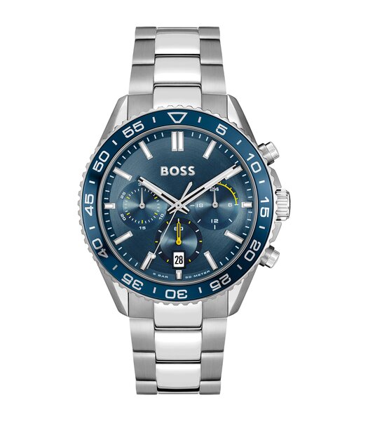 Horloge BOSS BLACK RENTERS Heren 1514143 Analoog Behuizing Mineraal Blauw Armband Roestvrij staal Blauw Uitklapbare lus Waterdichtheid 5 BAR