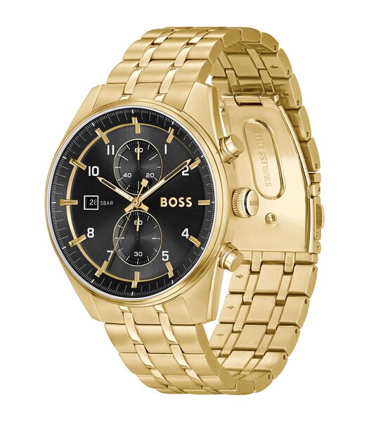 Horloge BOSS BLACK SKYTRAVELLER Heren 1514152 Analoog Behuizing Mineraal Blauw Bracelette Roestvrij staal Blauw Boucle déployante Etanchéiteiten 5 BAR