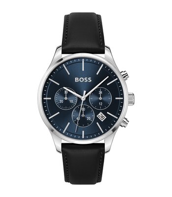 Horloge BOSS BLACK AVERY Heren 1514156 Analoog Behuizing MINERAAL Blauw Bracelette Leer Zwart Boucle déployante Etanchéiteiten 5BAR