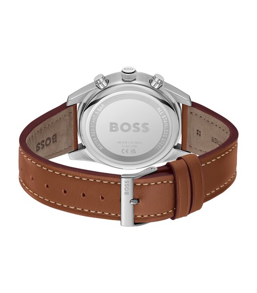 Horloge BOSS BLACK SKYTRAVELLER Heren 1514161 Analoog Behuizing MINERAAL Zwart Bracelette Leer Bruin Boucle déployante Etanchéiteiten 5BAR