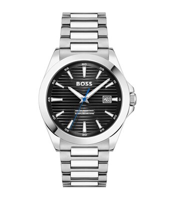 Horloge BOSS BLACK STRIKE Heren 1514170 Analoog Behuizing MINERAAL Zwart Bracelette Roestvrij staal Staal Etanchéiteiten 5BAR