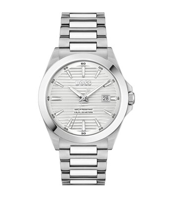 Horloge BOSS BLACK STRIKE Heren 1514176 Analoog Behuizing MINERAAL Zilverkleurig Bracelette Roestvrij staal Staal Etanchéiteiten 5BAR