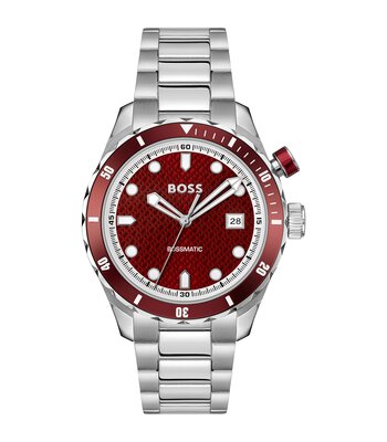 Horloge BOSS BLACK BOSSMATIC Heren 1514179 Analoog Behuizing MINERAAL Rood Bracelette Roestvrij staal Staal Etanchéiteiten 10BAR
