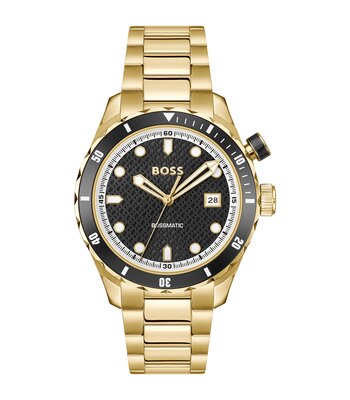 Horloge BOSS BLACK BOSSMATIC Heren 1514180 Analoog Behuizing MINERAAL Zwart Bracelette Staal Geelgoudkleurig Etanchéiteiten 10BAR