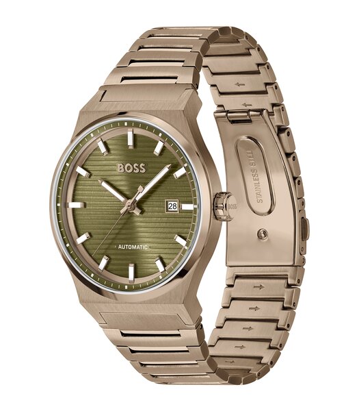 Montre BOSS BLACK CANDOR AUTOMATIC Homme 1514184 Analogue Cadran MINERAL Vert Bracelet Acier Or jaune Etanchéité 5BAR