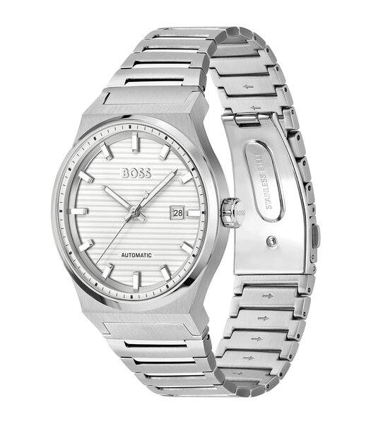 Montre BOSS BLACK CANDOR AUTOMATIC Homme 1514186 Analogue Cadran MINERAL Blanc Bracelet Acier inoxydable Acier Etanchéité 5BAR