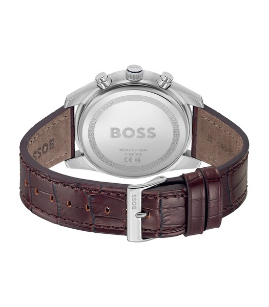 Horloge BOSS BLACK SKYTRAVELLER Heren 1514194 Analoog Behuizing MINERAAL Blauw Bracelette Leer Bruin Etanchéiteiten 5BAR