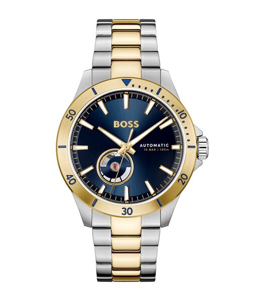 Montre BOSS BLACK TROPER AUTOMATIC Homme 1514201 Analogue Cadran MINERAL Bleu Bracelet Acier inoxydable Acier / or jaune Etanchéité 10BAR