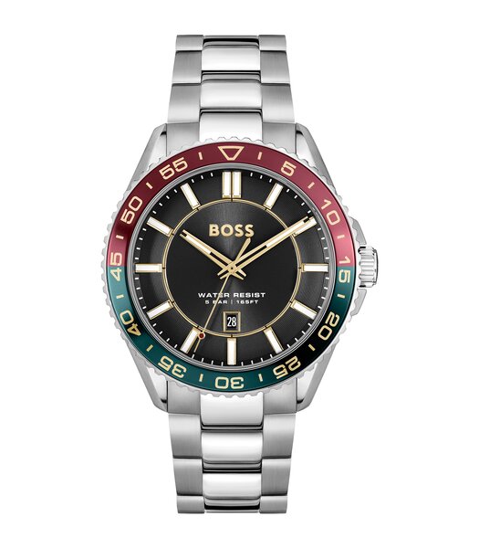 Horloge BOSS BLACK RUNNER 3H Heren 1514210 Analoog Behuizing MINERAAL Zwart Bracelette Roestvrij staal Staal Etanchéiteiten 5BAR