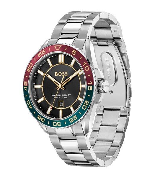 Horloge BOSS BLACK RUNNER 3H Heren 1514210 Analoog Behuizing MINERAAL Zwart Bracelette Roestvrij staal Staal Etanchéiteiten 5BAR