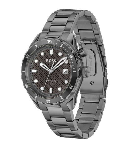 Horloge BOSS BLACK BOSSMATIC Heren 1514213 Analoog Behuizing MINERAAL Grijs Bracelette Staal Grijs Etanchéiteiten 10BAR