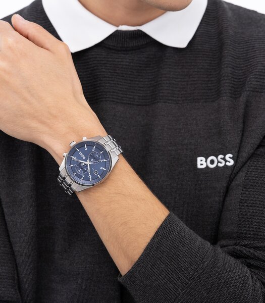 Horloge BOSS BLACK SKYTRAVELLER Heren 1514216 Analoog Behuizing MINERAAL Blauw Bracelette Roestvrij staal Staal Etanchéiteiten 5BAR