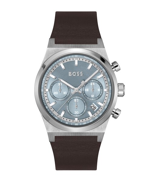 Horloge BOSS BLACK CANDOR CHRONO Heren 1514219 Analoog Behuizing MINERAAL Blauw Bracelette Leer Bruin Etanchéiteiten 5BAR