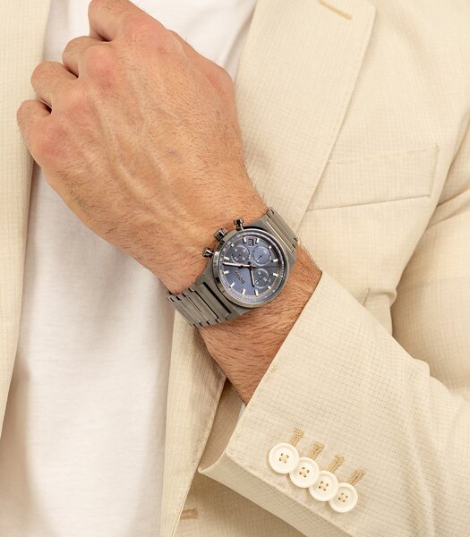 Horloge BOSS BLACK CANDOR CHRONO Heren 1514223 Analoog Behuizing MINERAAL Blauw Bracelette Staal Grijs Etanchéiteiten 5BAR