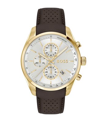Horloge BOSS BLACK GRAND PRIX 44 Heren 1514225 Analoog Behuizing MINERAAL Zilverkleurig Bracelette Leer Bruin Etanchéiteiten 5BAR