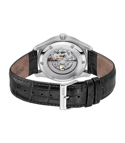 Horloge BOSS BLACK PRINCIPESKELET Heren 1514234 Analoog Behuizing MINERAAL Zwart Armband Leer Zwart Waterdichtheid 5BAR