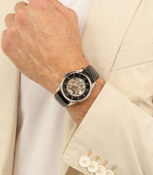 Horloge BOSS BLACK PRINCIPESKELET Heren 1514234 Analoog Behuizing MINERAAL Zwart Armband Leer Zwart Waterdichtheid 5BAR